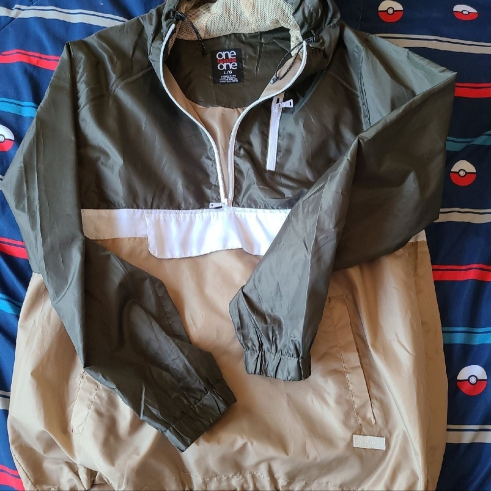 Brown and olive anorak pulloevr jacket mens Large